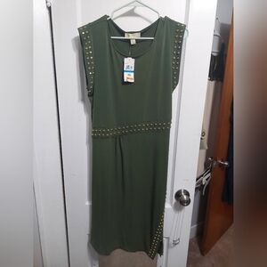MICHAEL Michael Kors Green Midi Dress‎ with Gold Studs